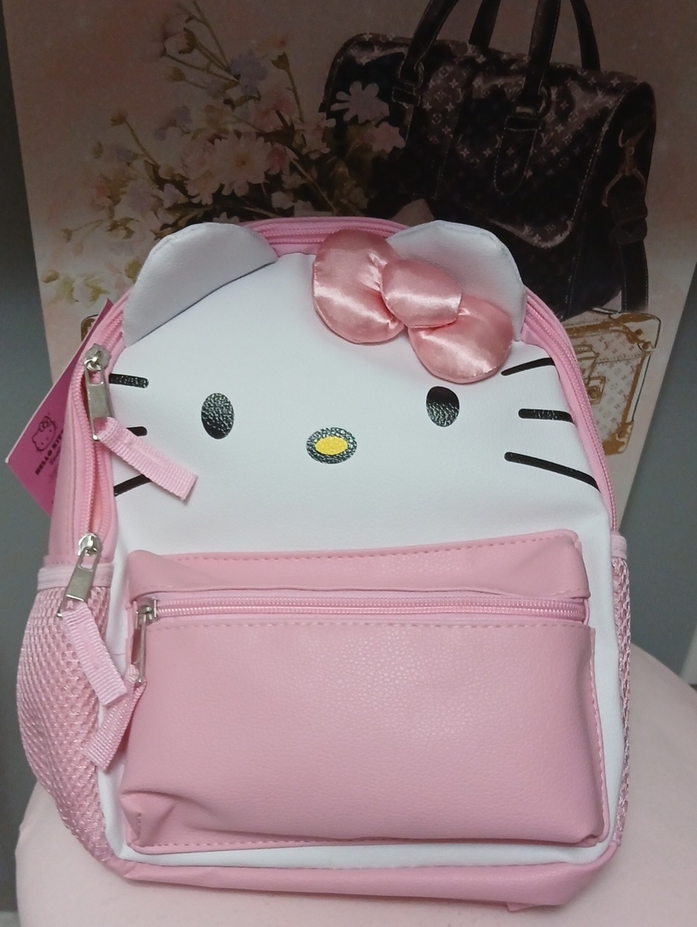 Hello Kitty Pink and White Kids Backpack with Satin Bow Accent